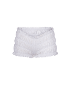 The front of the Amber shorts in white embroidery on a white background.