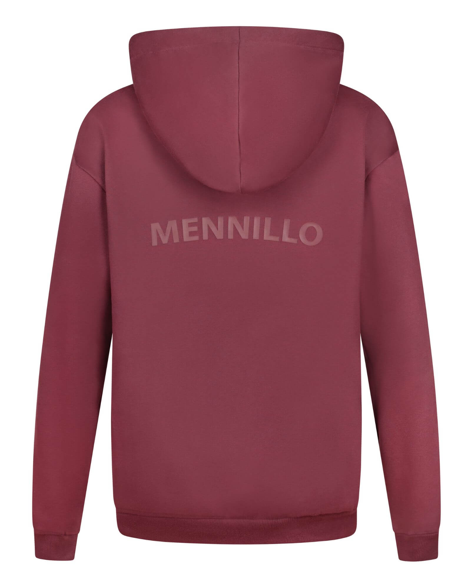 The back of the Basic hoodie in burgundy on a white background.