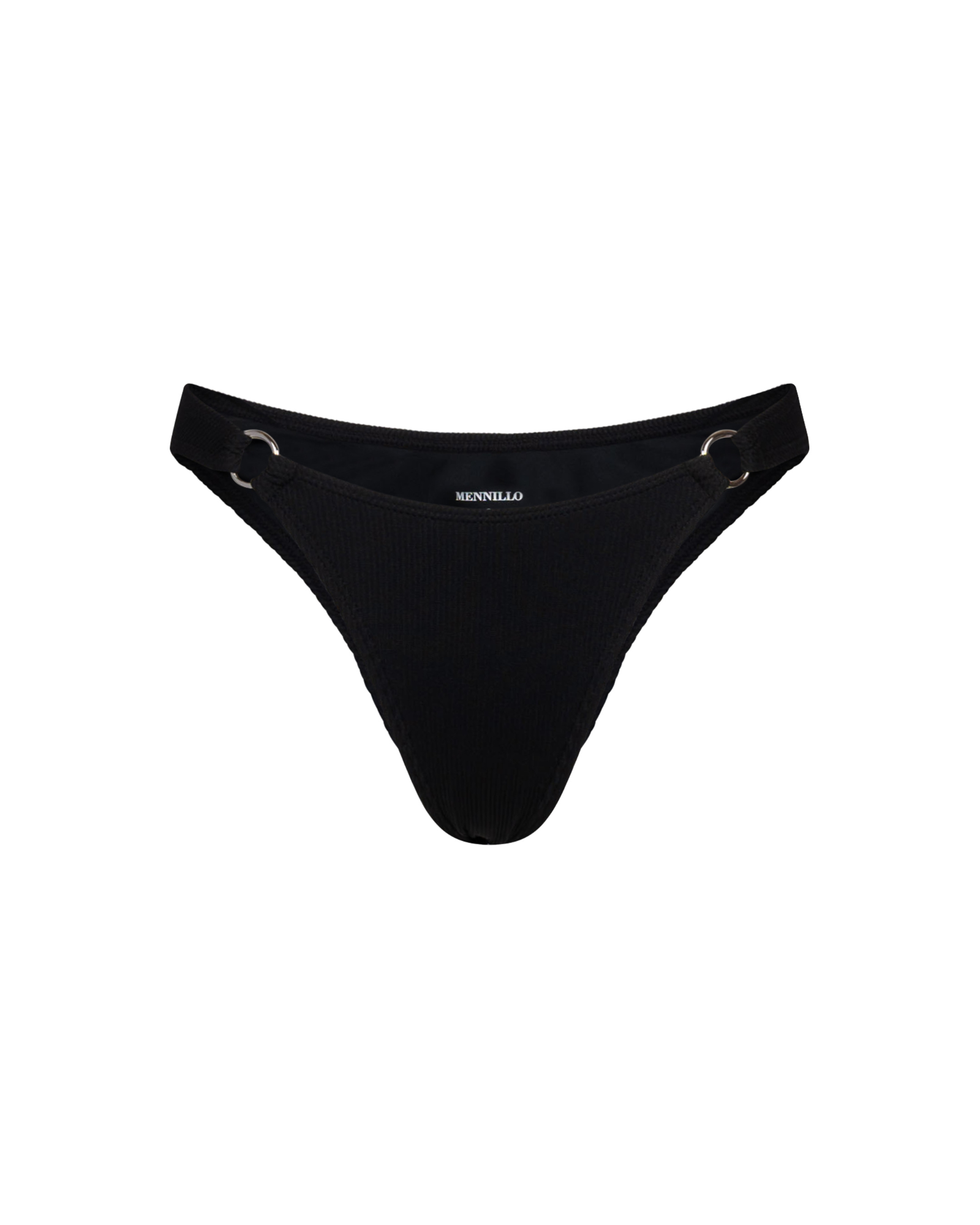 The front of the Alfred Brazilian bottom in black rib on a white background.