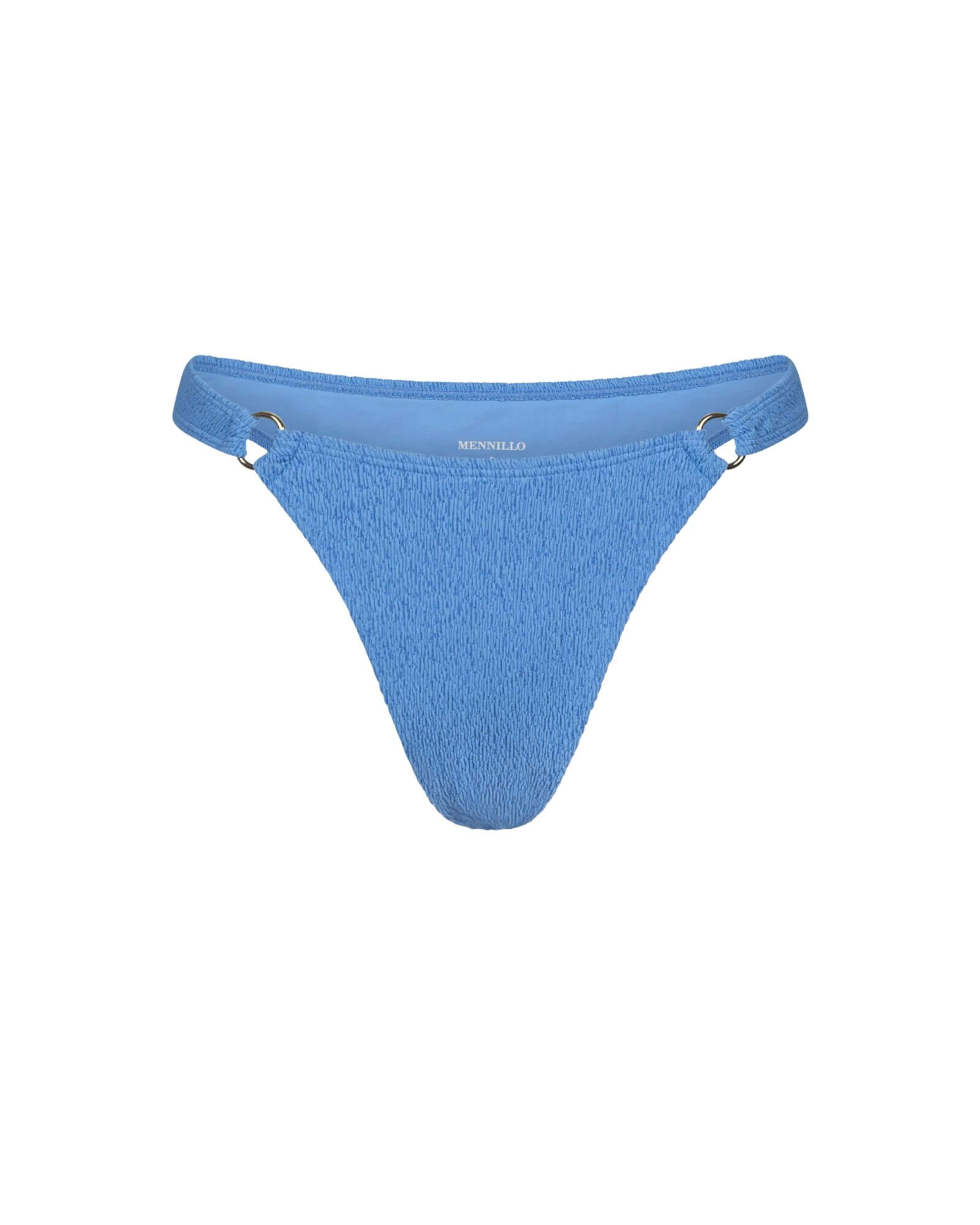 The front of the Alfred Brazilian bottom in blue crinkle on a white background.