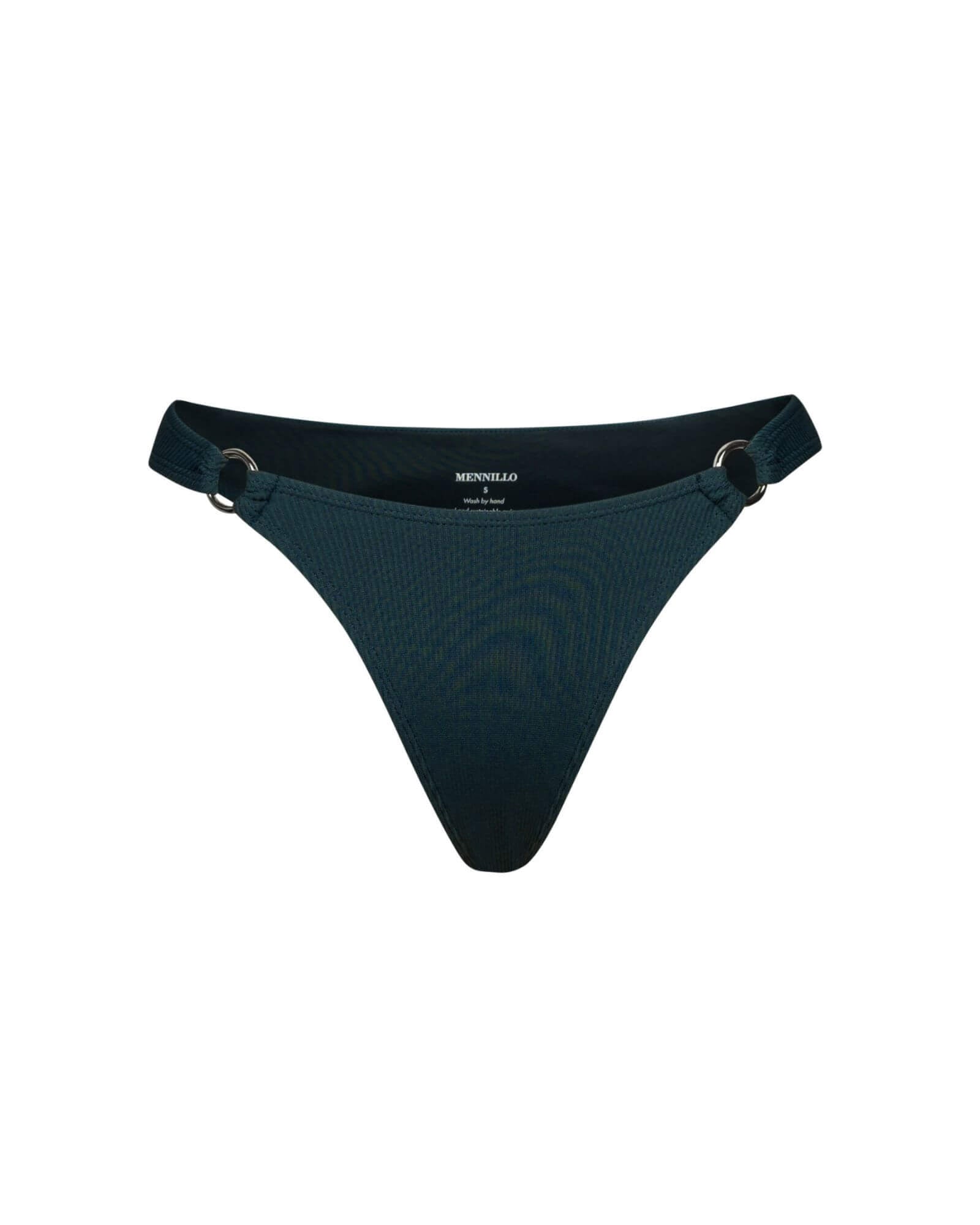 The front of the Alfred Brazilian bottom in green rib on a white background.