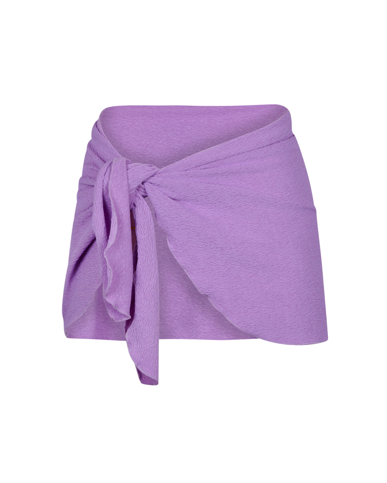 The front of the Arya sarong in purple crinkle on a white background.