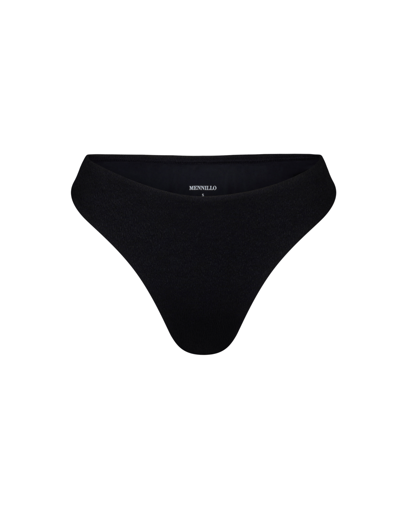 The front of the Marina Brazilian bottom in black crinkle on a white background.