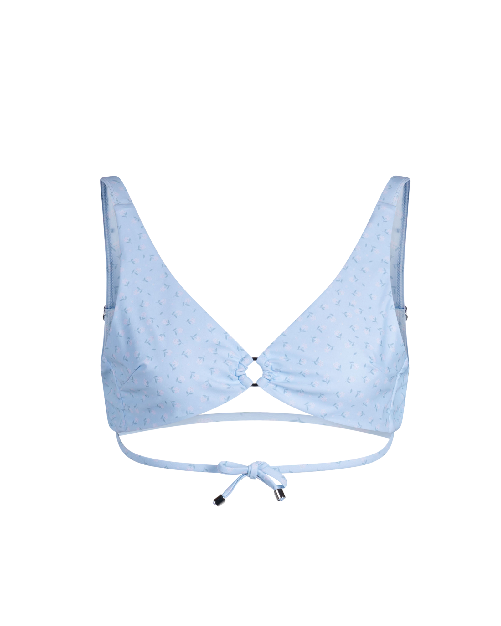 The front of the Braya top in floral blue on a white background.