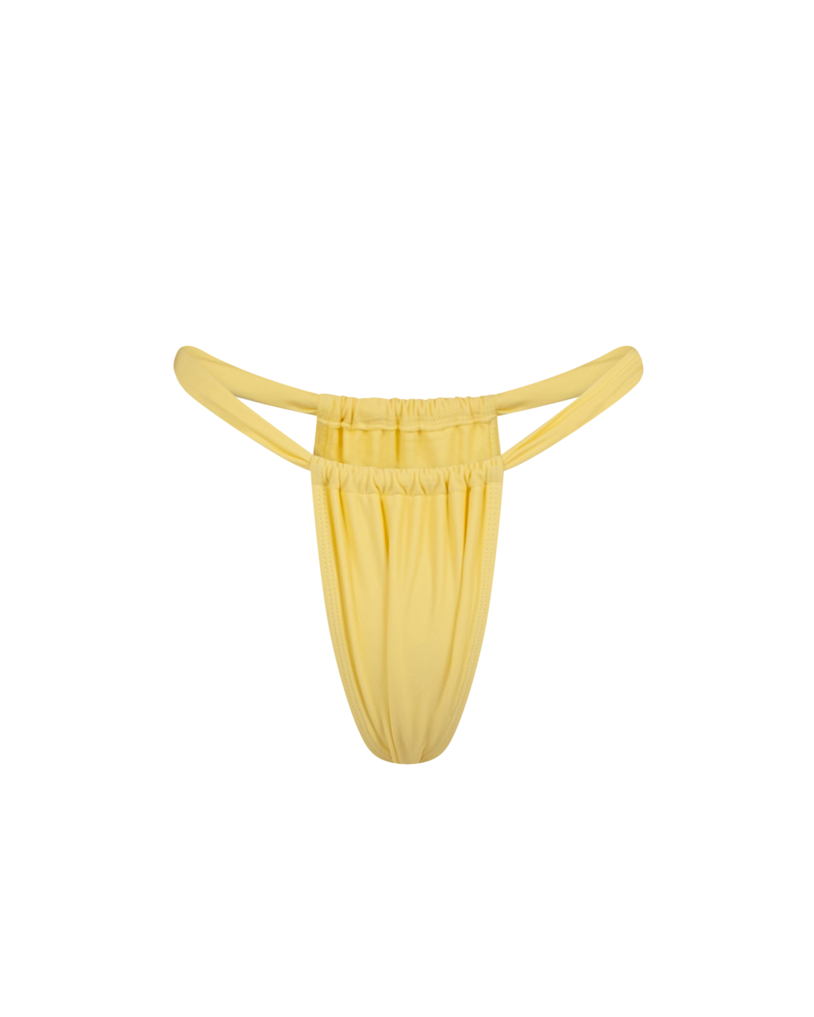 The front of the Eve Brazilian bottom in baby yellow on a white background.