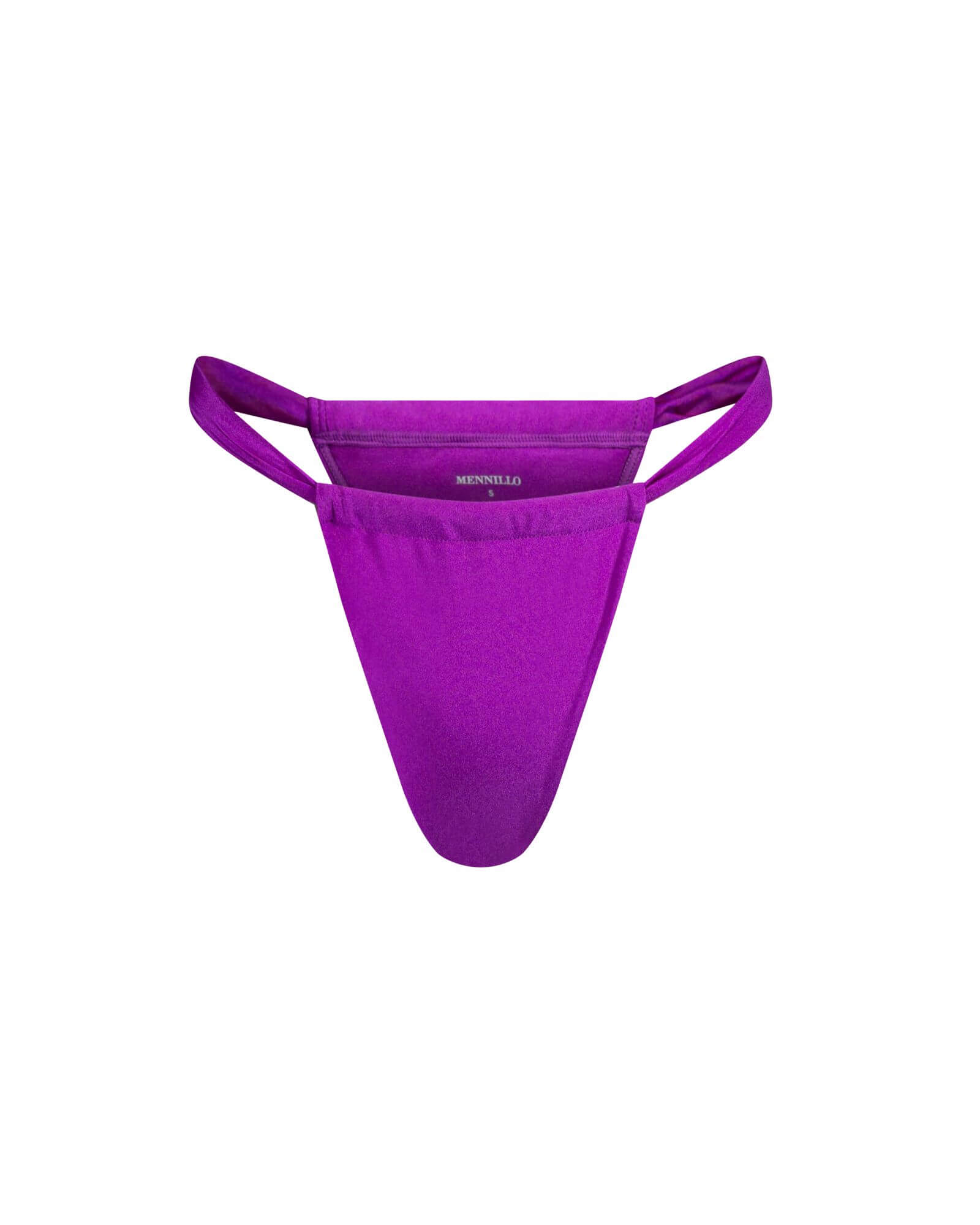 The front of the Eve Brazilian bottom in shiny plum on a white background.