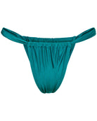 The front of the Eve Brazilian bottom in shiny teal on a white background.