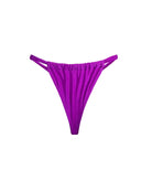 The back of the Eve Tanga bottom in shiny plum on a white background.