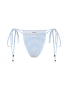 The front of the Gala Brazilian bottom in blue checkered on a white background.