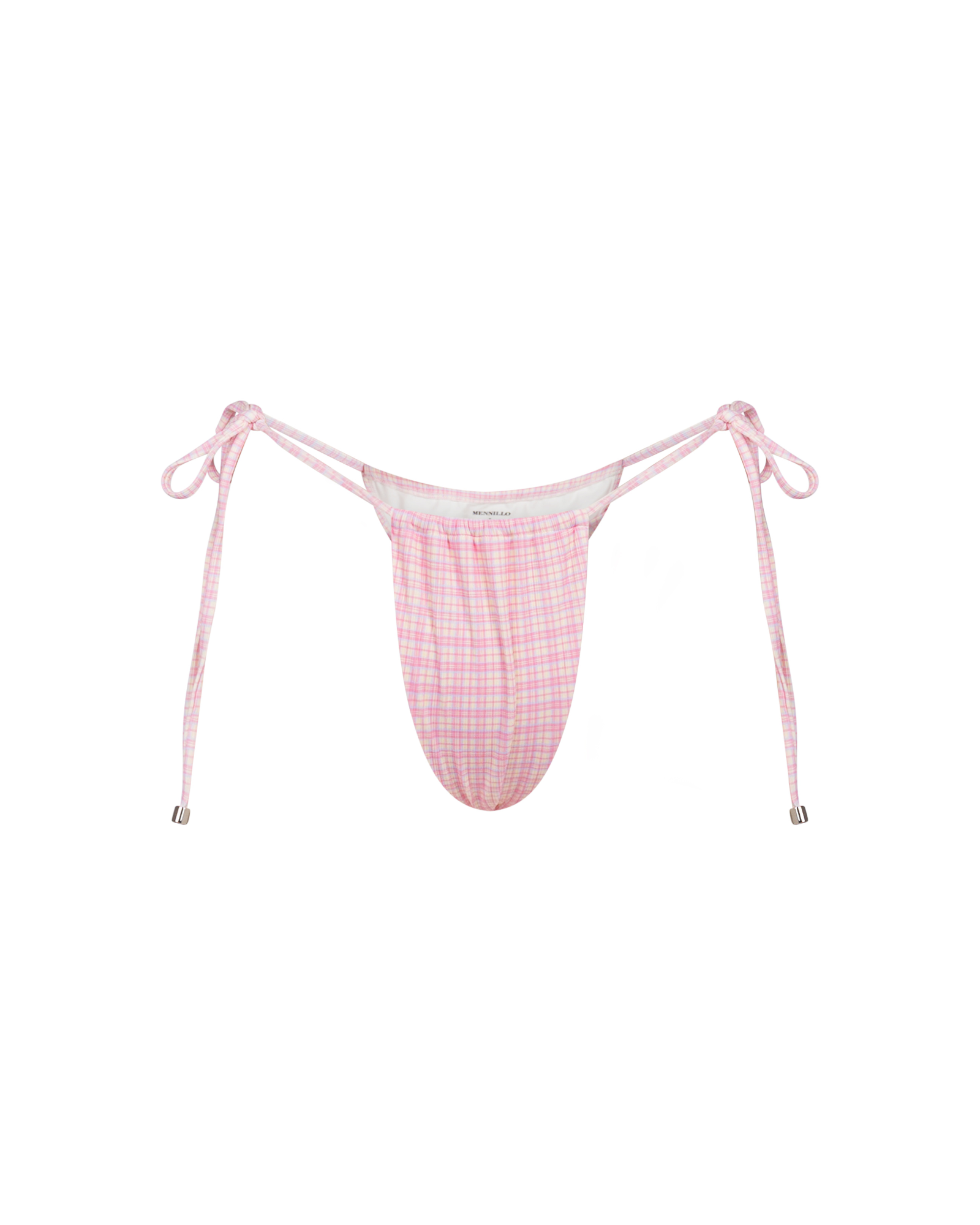 The front of the Gala Brazilian bottom in plaid pink on a white background.