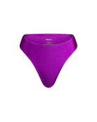 The front of the Kelly Brazilian bottom in shiny plum on a white background.