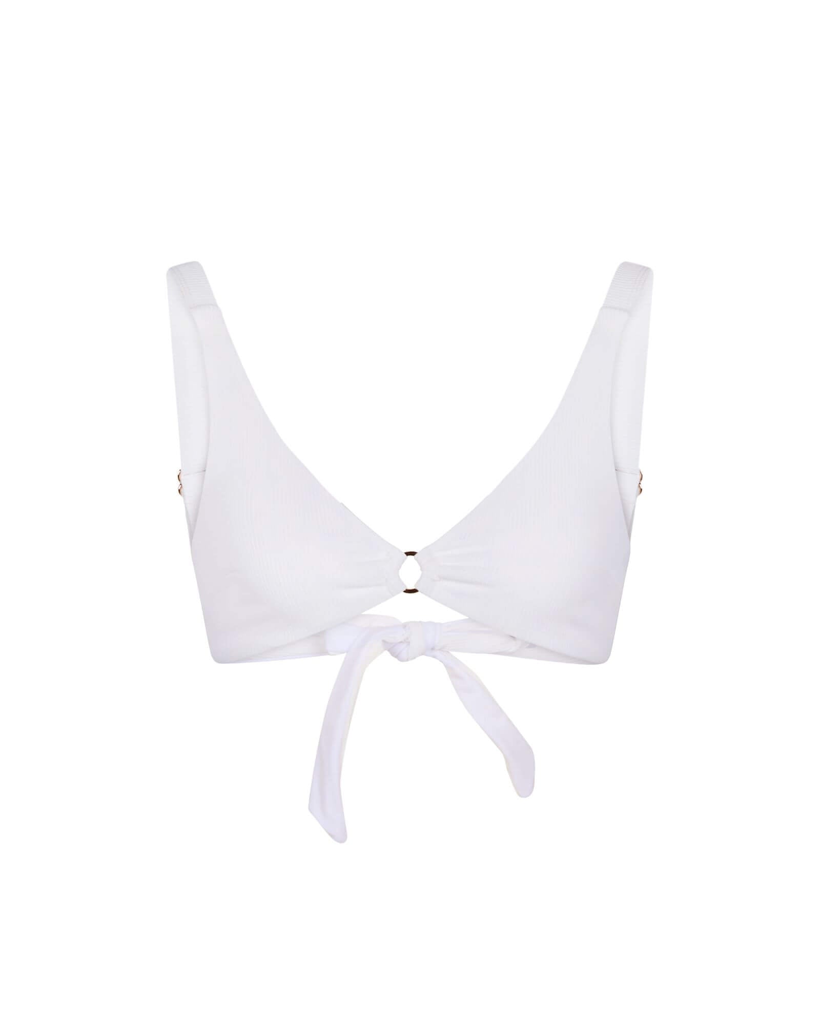 The front of the Lorena top in white rib on a white background.