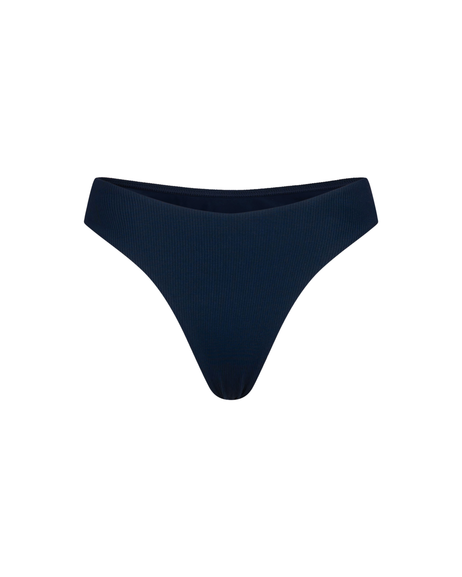 The front of the Marina Brazilian bottom in black rib on a white background.