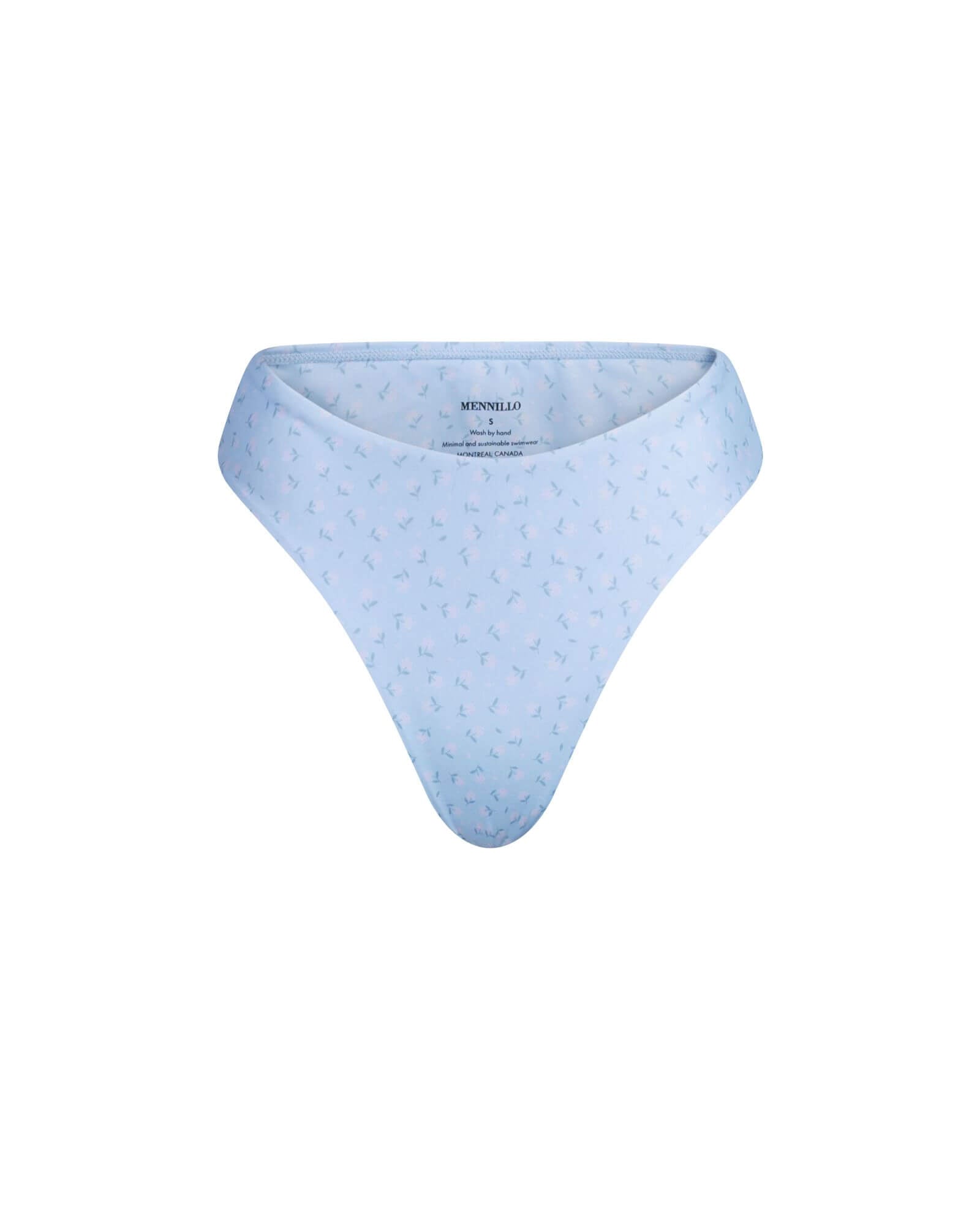 The front of the Marina Brazilian bottom in floral blue on a white background.