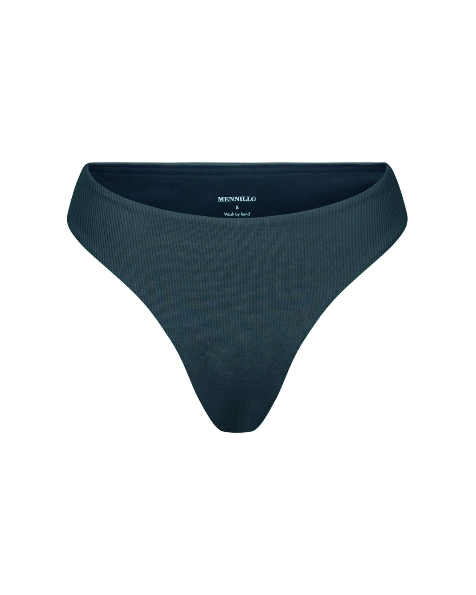 The front of the Marina Brazilian bottom in green rib on a white background.