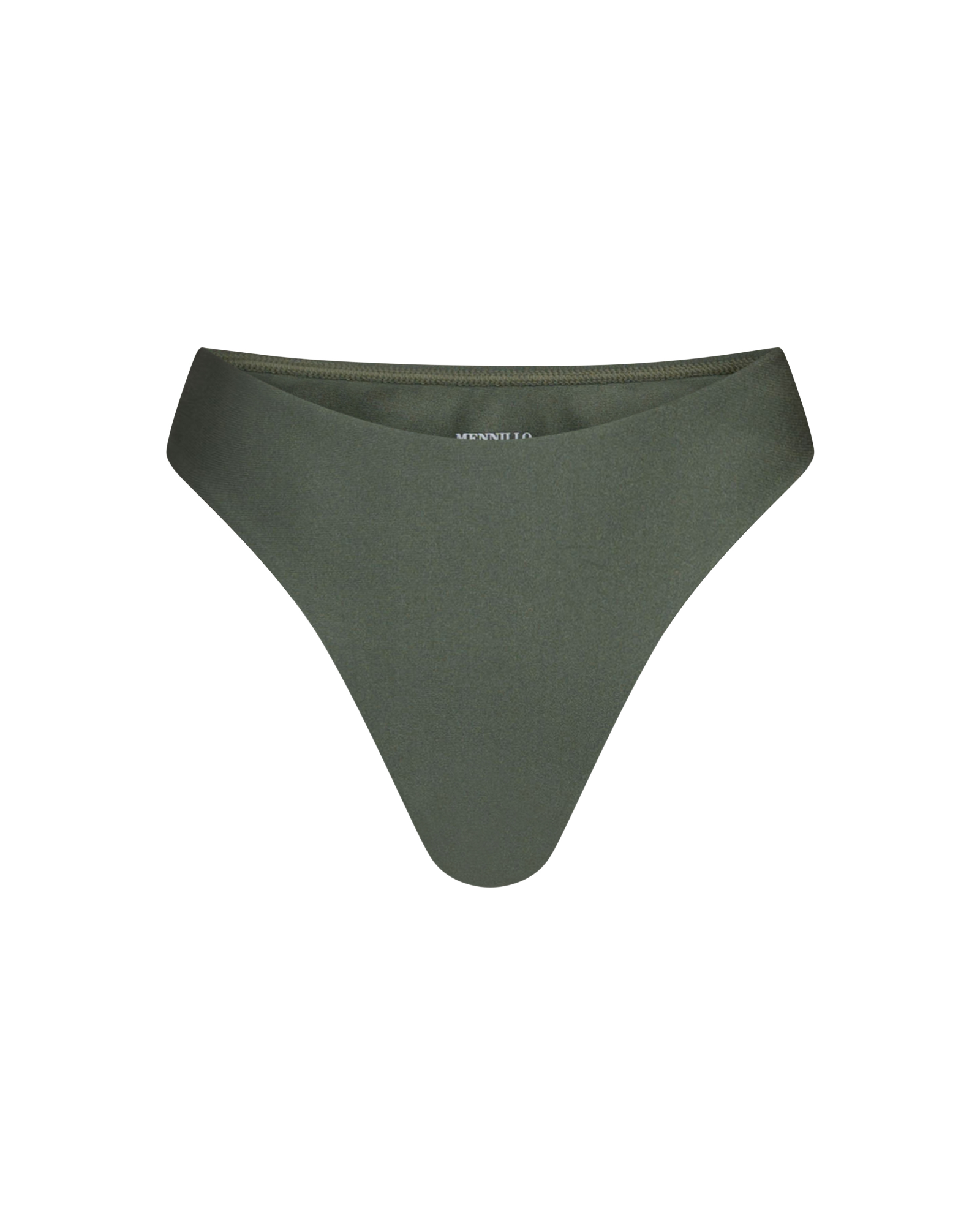 The front of the Marina Brazilian bottom in shiny olive on a white background.