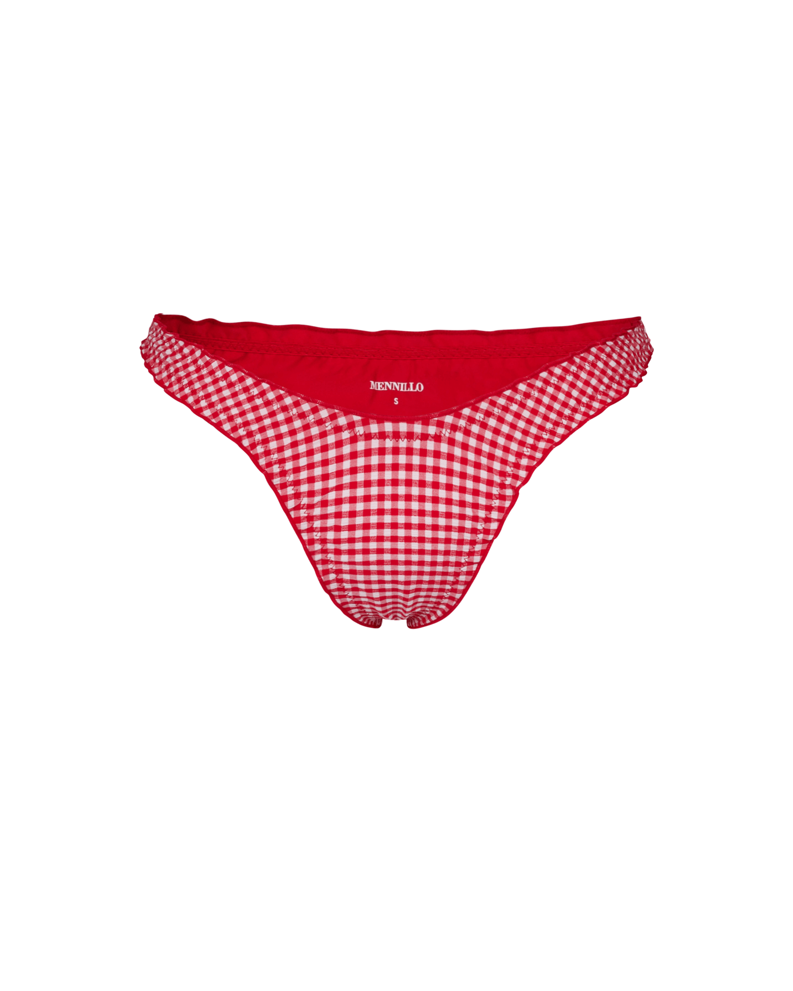 The front of the Raya Tanga bottom in red checkered on a white background.