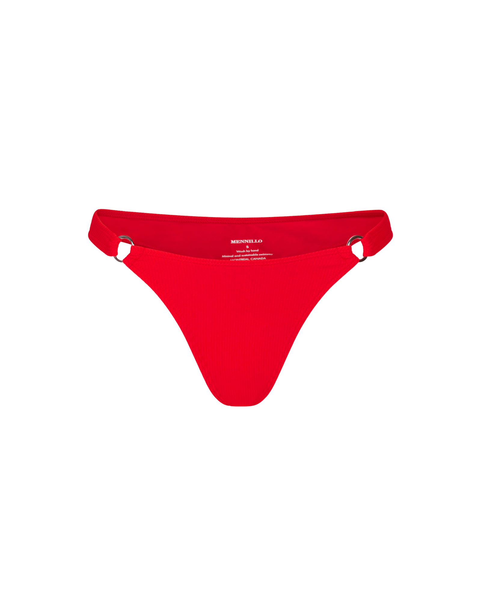 The front of the Alfred Brazilian bottom in red rib on a white background.