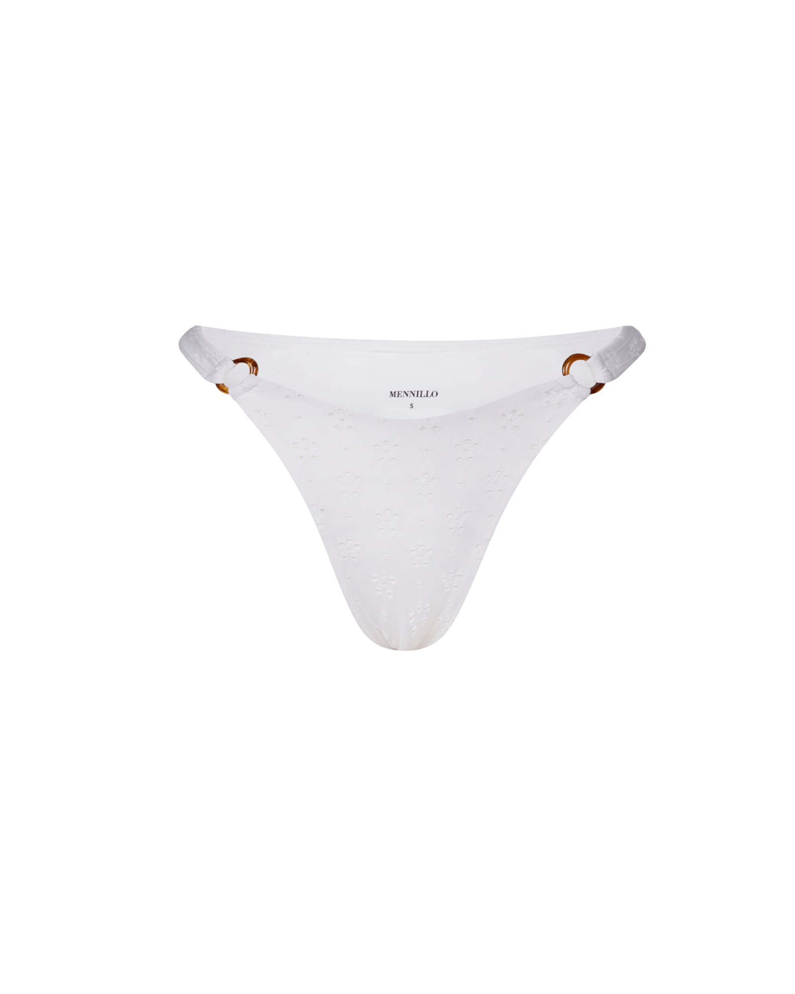 The front of the Alfred Tanga bottom in white embroidery on a white background.